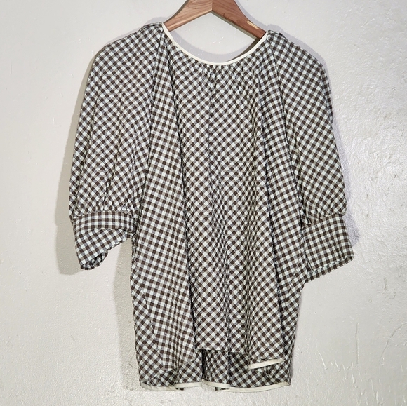 Tish Cox Brown and White Checkered Blouse - Picture 1 of 7
